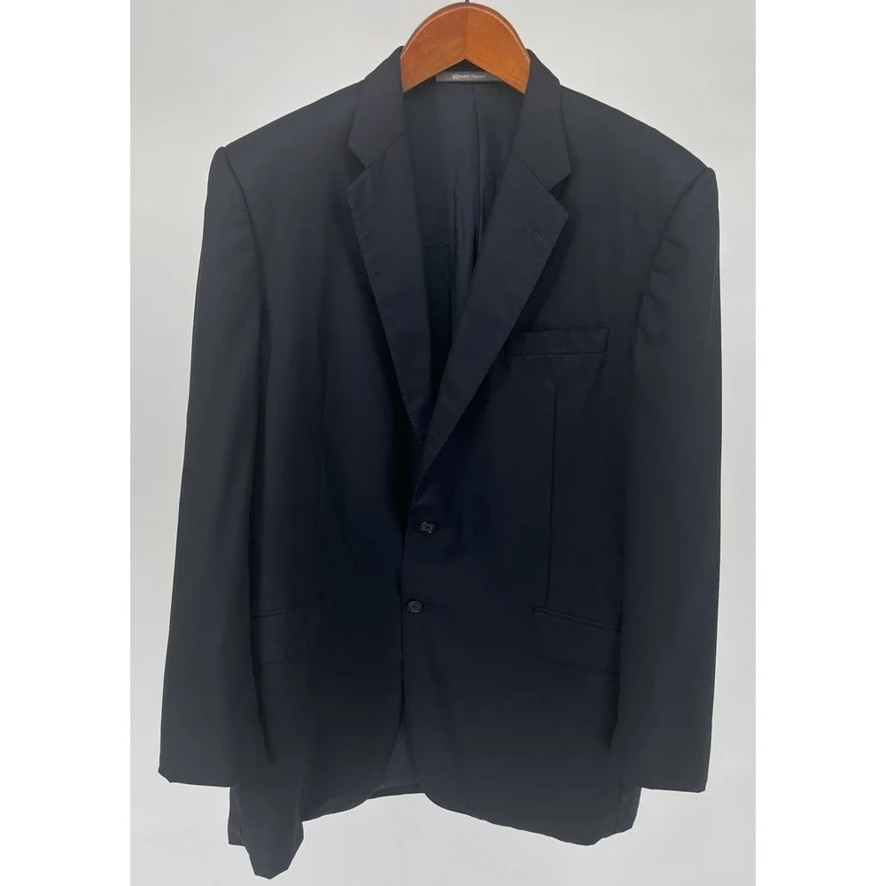 Hickey Freeman Loro Piana Mens Blazer 100% Wool Sz 46L Black Super‎ 130s